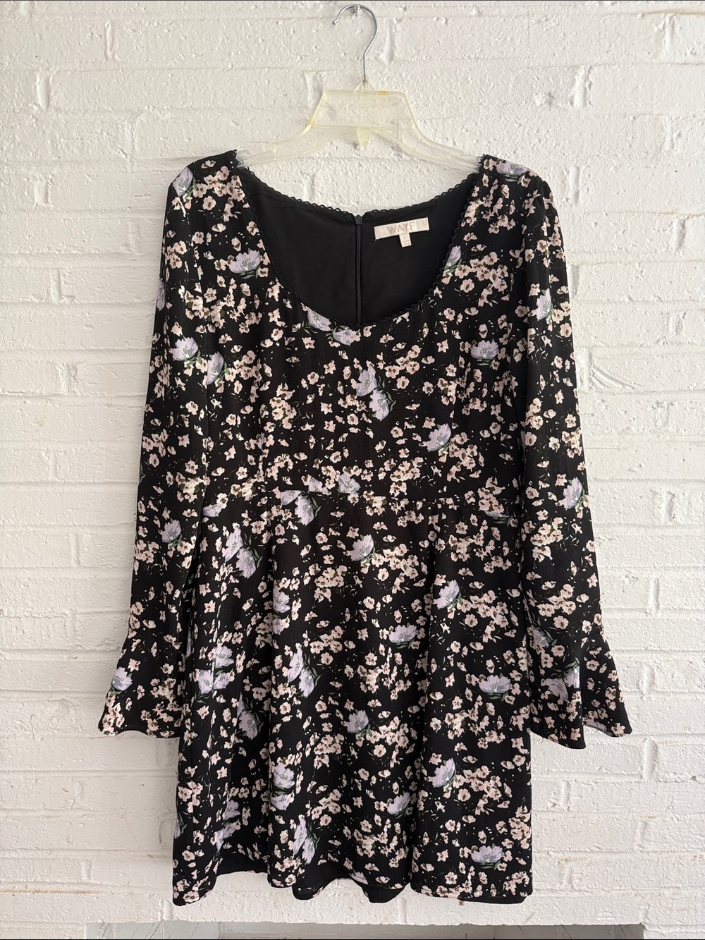 Wanderlust Black Floral Long-Sleeve Mini Dress with Pink & Lavender Blooms